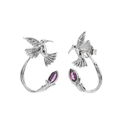 Keith Jack Rhodolite Garnet Hummingbird Earrings in Sterling Silver