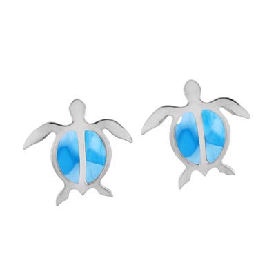 Alamea Larimar Turtle Stud Earrings in Sterling Silver