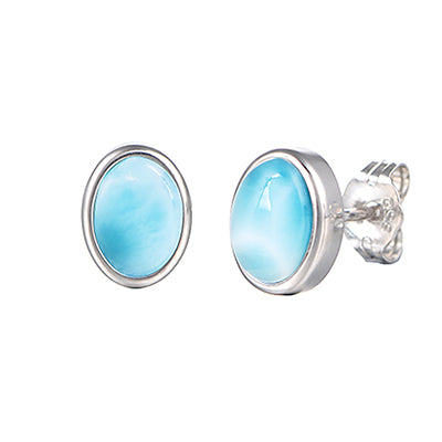 Alamea Larimar Oval Stud Earrings in Sterling Silver