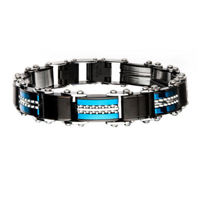 Mens Black and Blue Reversible Bracelet in Stainless Steel