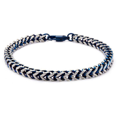 Mens Blue Franco Chain Bracelet in Stainless Steel (8 inches)