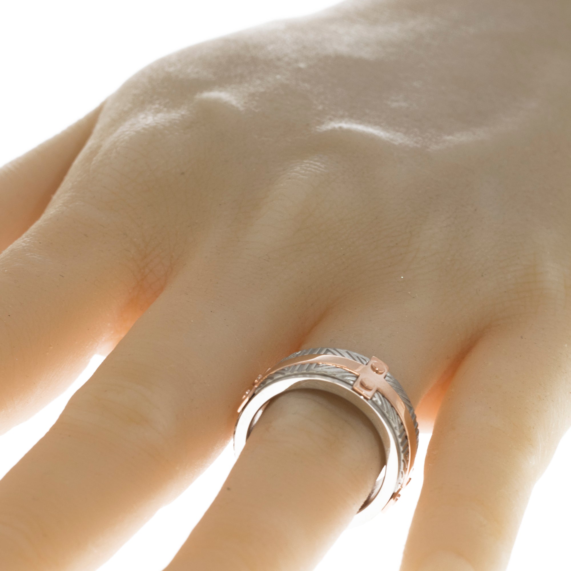 Hollis Bahringer Sante Fe Mens Ring in Stainless Steel with Rose Tone Bar Accent