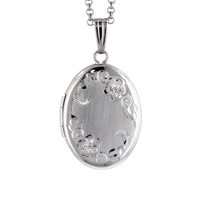 Oval Floral Locket Necklace in Sterling Silver