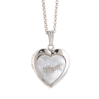 Mother of Pearl Heart Mom Locket in Sterling Silver