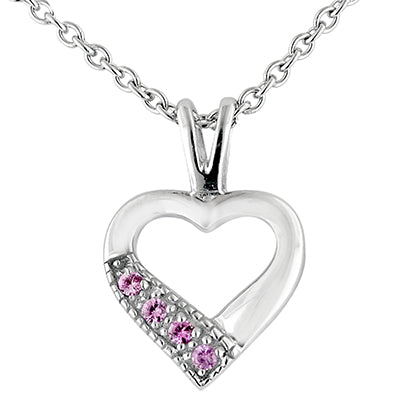 Pink Sapphire Heart Necklace in Sterling Silver