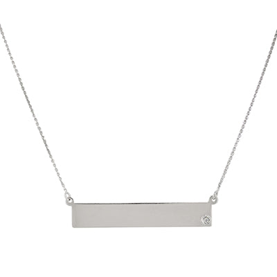 Adjustable Name Bar Necklace in Sterling Silver with Cubic Zirconia
