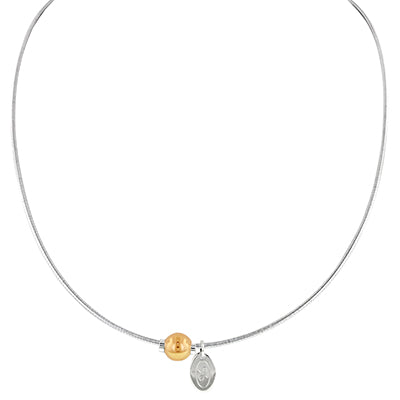 Cape Cod Single Bead Omega Necklace in Sterling Silver with 14kt Yellow Gold Bead