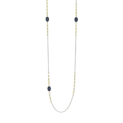 Freida Rothman Midnight Blue Cubic Zirconia Necklace in Sterling Silver with 14kt Yellow Gold Plate and Black Rhodium (36 inches)