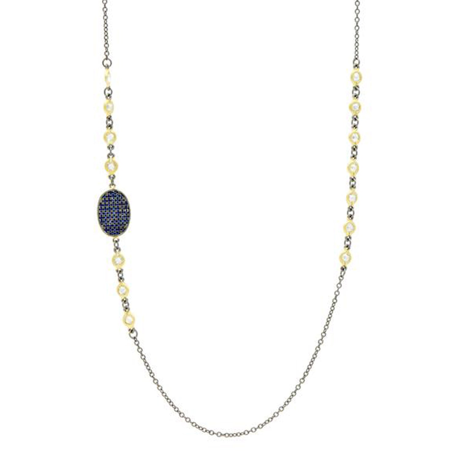 Freida Rothman Midnight Blue Cubic Zirconia Necklace in Sterling Silver with 14kt Yellow Gold Plate and Black Rhodium (36 inches)