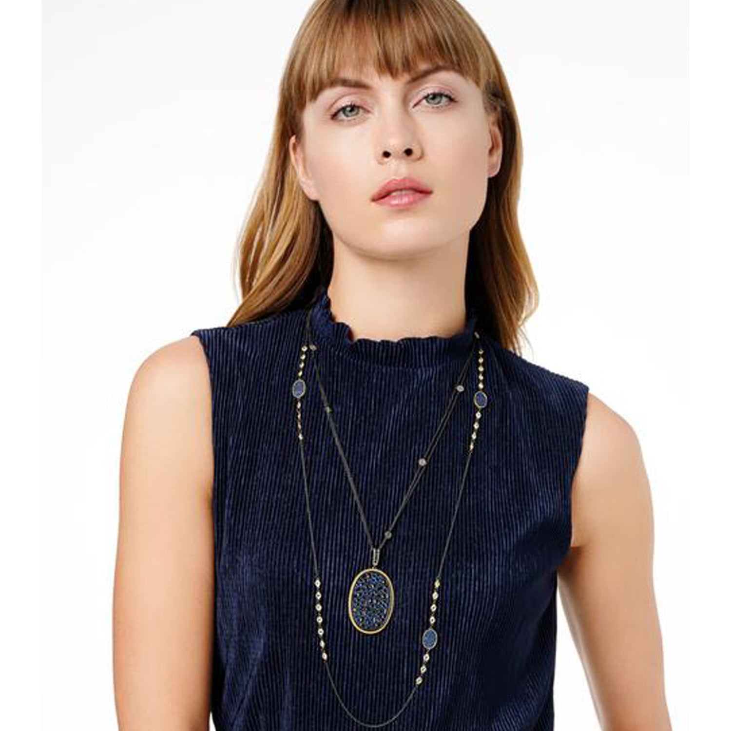 Freida Rothman Midnight Blue Cubic Zirconia Necklace in Sterling Silver with 14kt Yellow Gold Plate and Black Rhodium (36 inches)