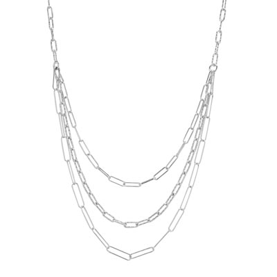 Paperclip Triple Strand Chain Necklace in Sterling Silver