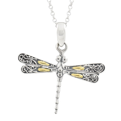 Phillip Gavriel Dragonfly Necklace in Sterling Silver and 18kt Yellow Gold