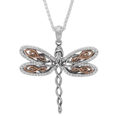 Keith Jack Dragonfly Cubic Zirconia Necklace in Sterling Silver and 10kt Rose Gold