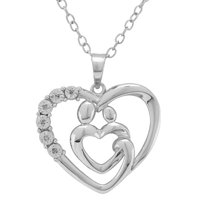 Mother and Child Necklace in Sterling Silver with Diamonds