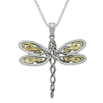 Keith Jack Dragonfly Cubic Zirconia Necklace in Sterling Silver and 10kt Yellow Gold