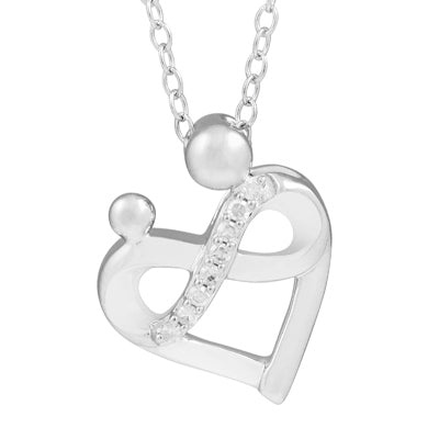 Mother and Child Infinity Heart Necklace with Diamonds in Sterling Silver (1/20ct tw)