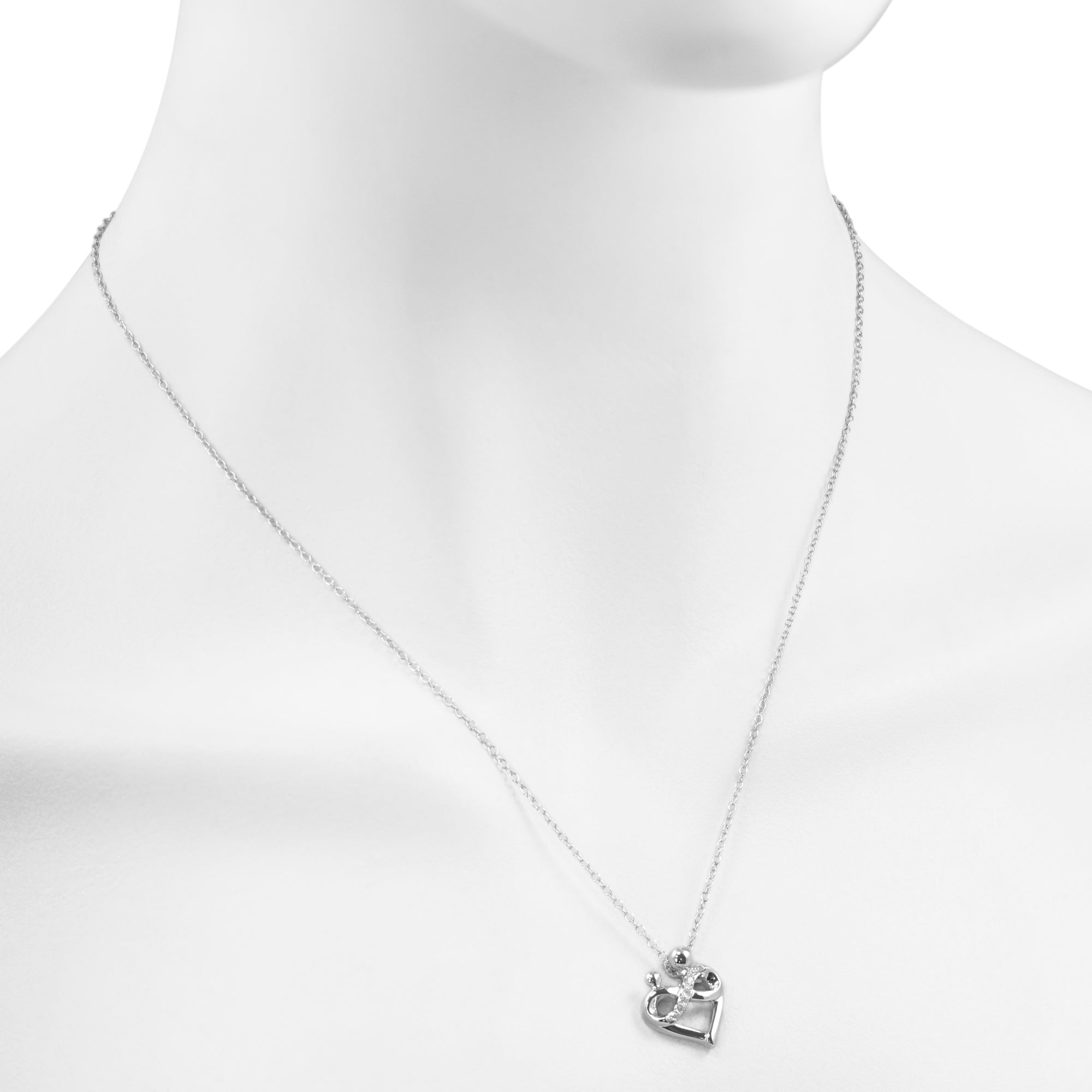 Mother and Child Infinity Heart Necklace with Diamonds in Sterling Silver (1/20ct tw)