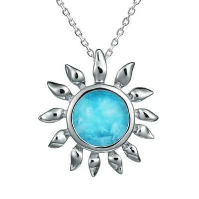 Alamea Larimar Sunflower Necklace in Sterling Silver