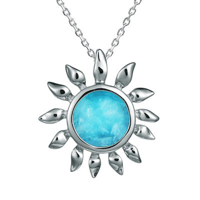 Alamea Larimar Sunflower Necklace in Sterling Silver