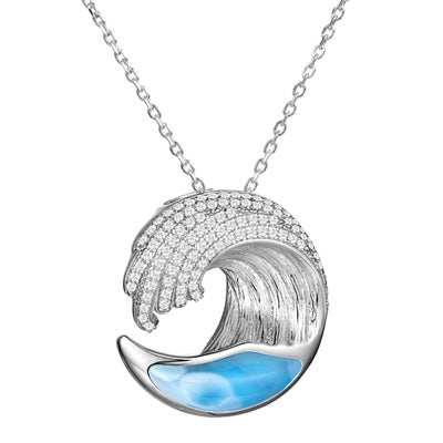 Alamea Larimar Wave Necklace in Sterling Silver with Cubic Zirconia