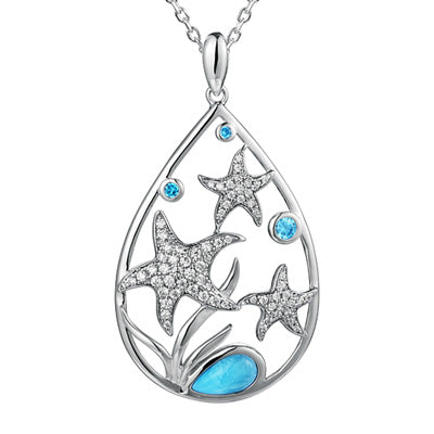 Alamea Larimar Stars Necklace in Sterling Silver with Cubic Zirconia
