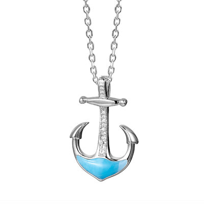Alamea Larimar Anchor Necklace in Sterling Silver with Cubic Zirconia