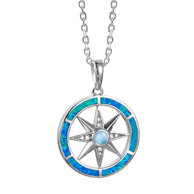 Alamea Larimar and Opal Doublet Compass Necklace in Sterling Silver with Cubic Zirconia