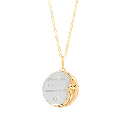 "I Love You to the Moon and Back" Necklace in Sterling Silver and Yellow Gold Plate
