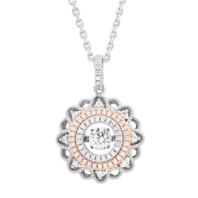 Cubic Zirconia Circle Necklace in Sterling Silver and Rose Gold Plate