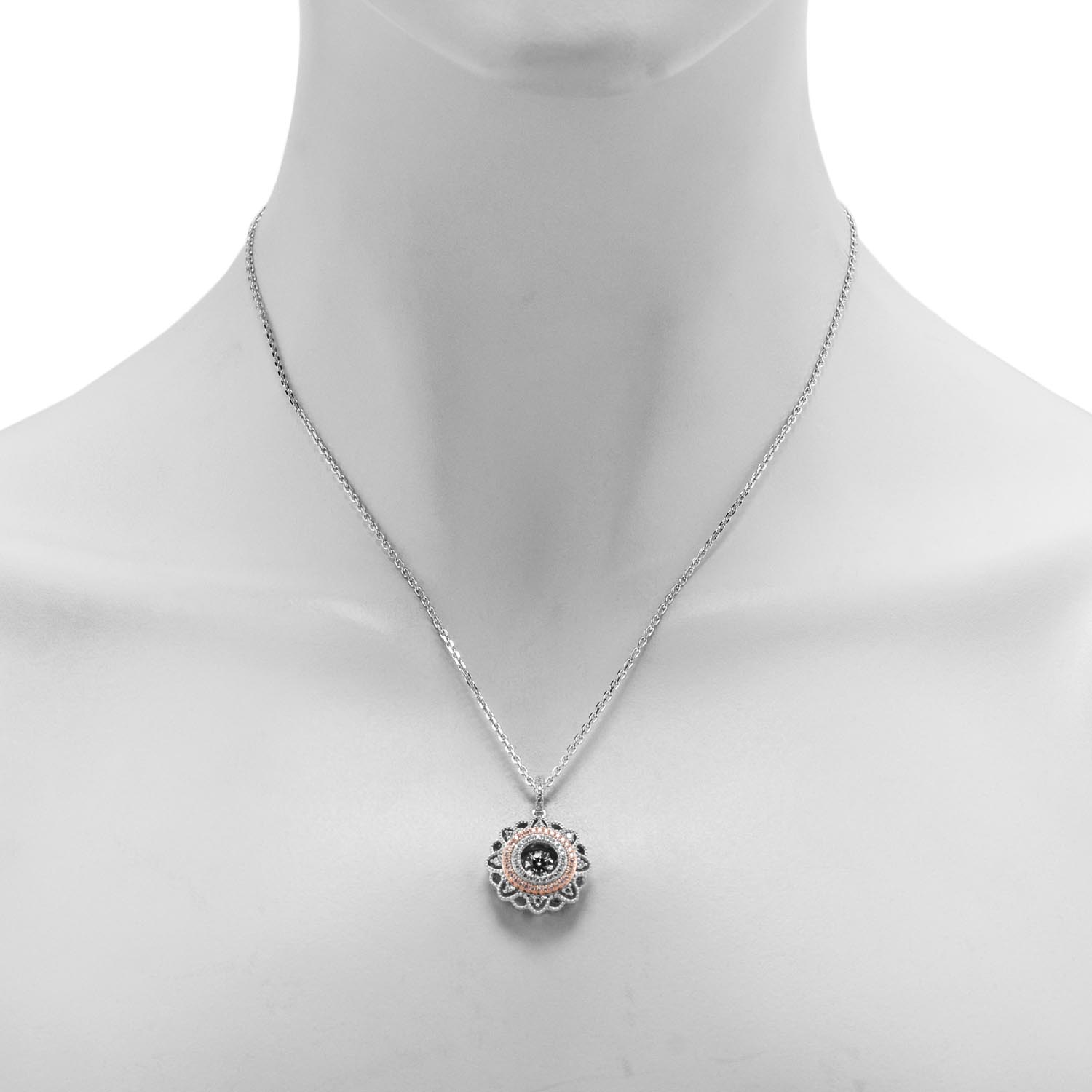 Cubic Zirconia Circle Necklace in Sterling Silver and Rose Gold Plate