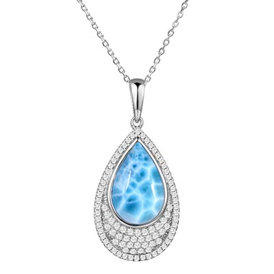 Alamea Larimar and Cubic Zirconium Teardrop Necklace in Sterling Silver
