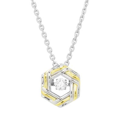 Cubic Zirconia Hexagon Necklace in Sterling Silver with Yellow Gold Plate