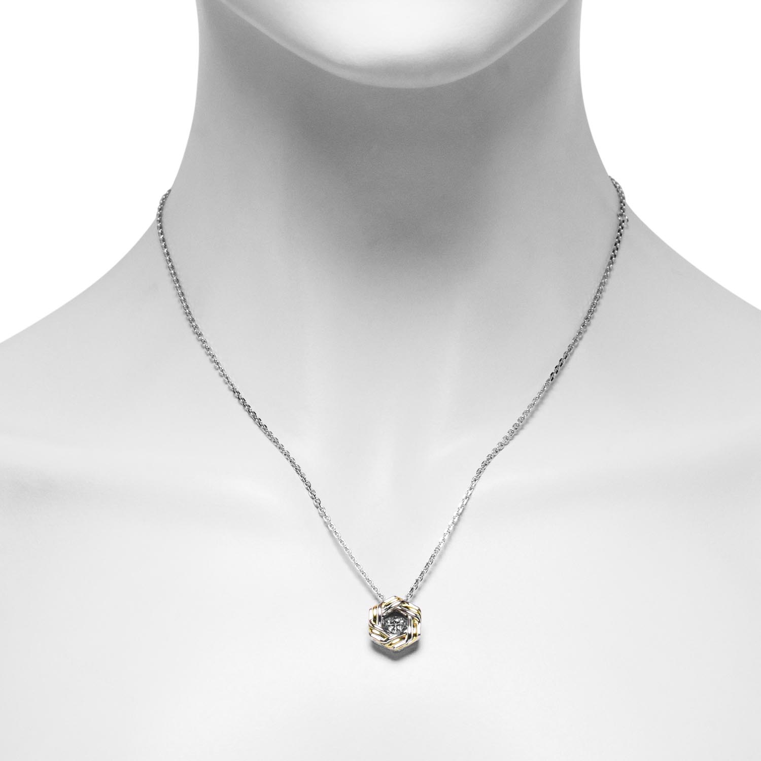 Cubic Zirconia Hexagon Necklace in Sterling Silver with Yellow Gold Plate