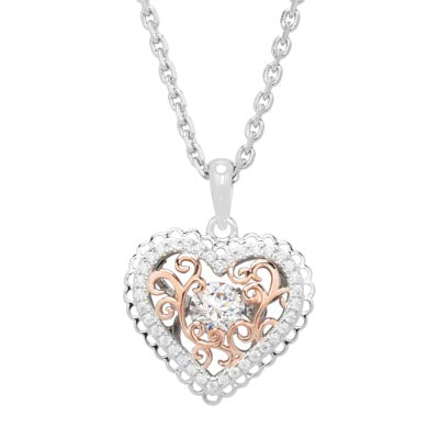 Cubic Zirconia Heart Necklace in Sterling Silver and Rose Gold Plate
