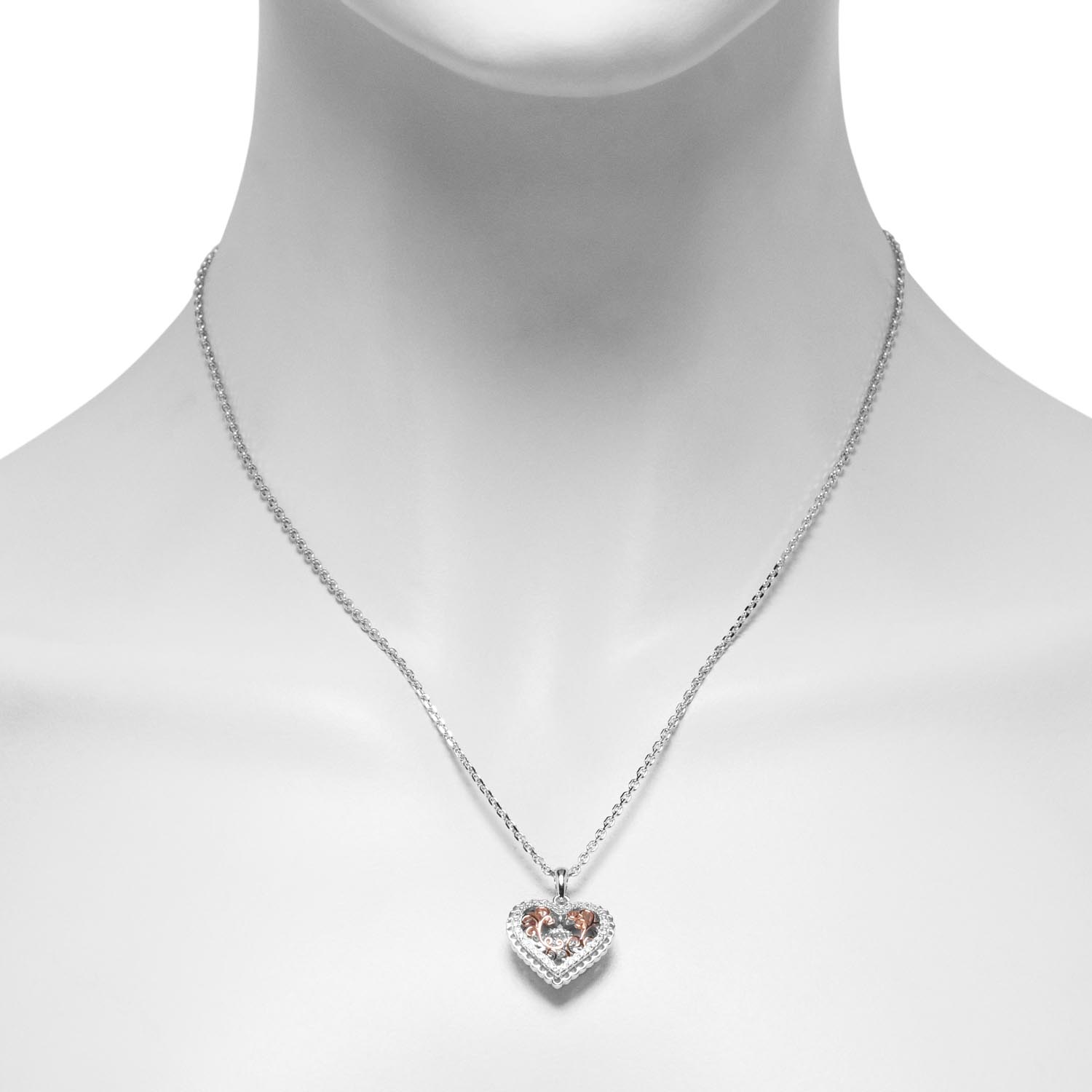 Cubic Zirconia Heart Necklace in Sterling Silver and Rose Gold Plate
