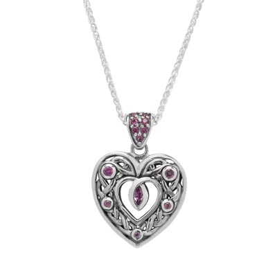 Keith Jack Celtic Open Heart Rhodolite Garnet Necklace in Sterling Silver