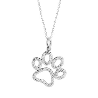 Paw Print Necklace in Sterling Silver with Diamonds (1/20ct tw)