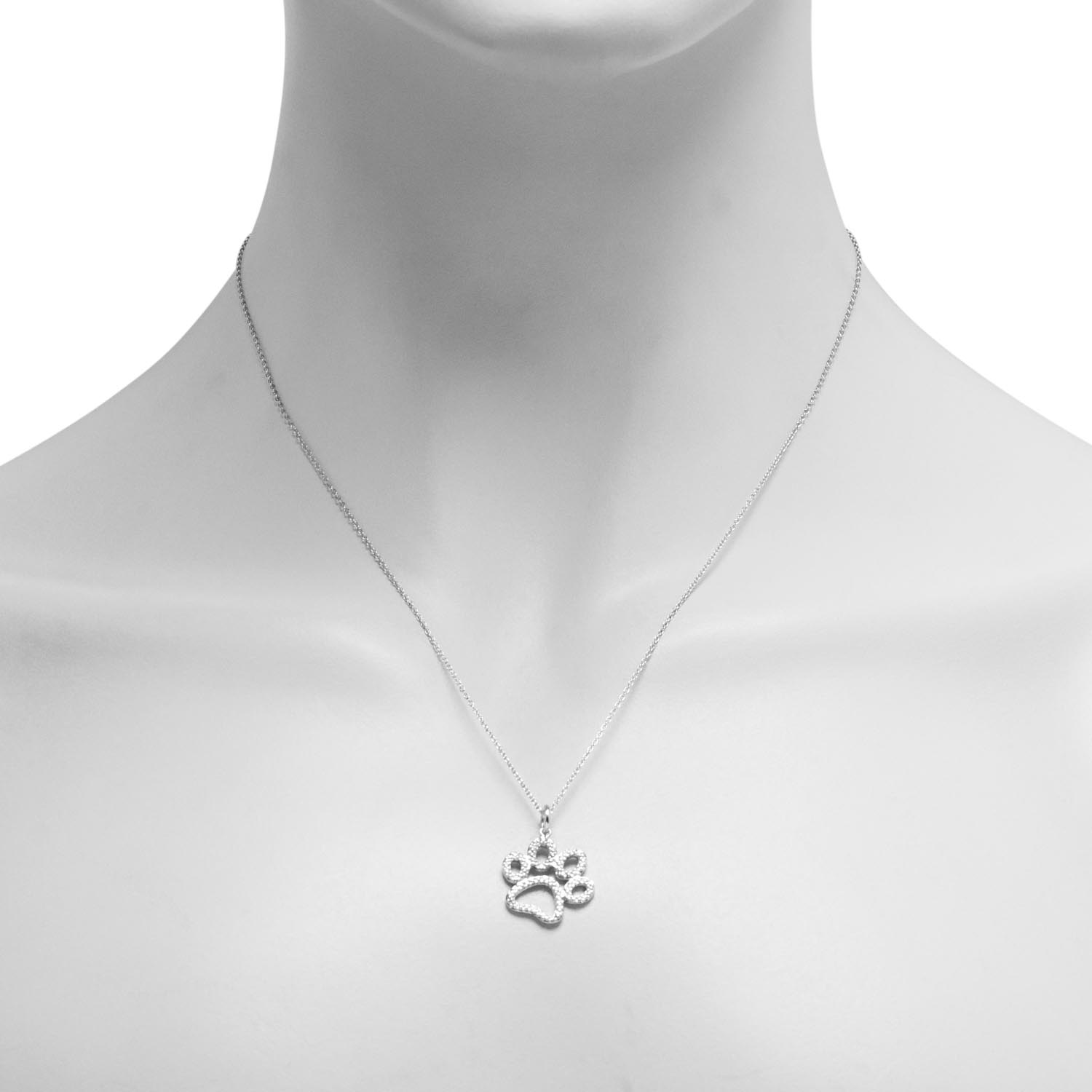 Paw Print Necklace in Sterling Silver with Diamonds (1/20ct tw)