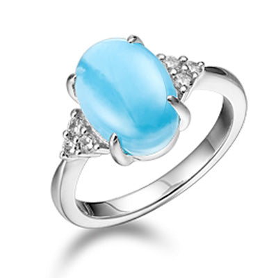 Alamea Larimar Oval Ring in Sterling Silver with Cubic Zirconia