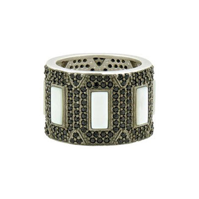 Freida Rothman Mother of Pearl Black Cubic Zirconia Ring in Sterling Silver (size 7)