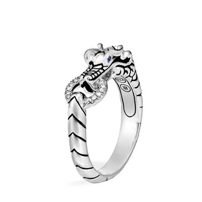 John Hardy Naga Heritage Ring in Sterling Silver with Sapphires and Diamonds (size 7 and .04ct tw)