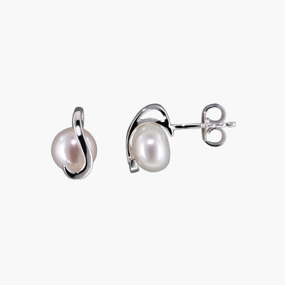 Cultured Freshwater Pearl Swirl Earrings in Sterling Silver