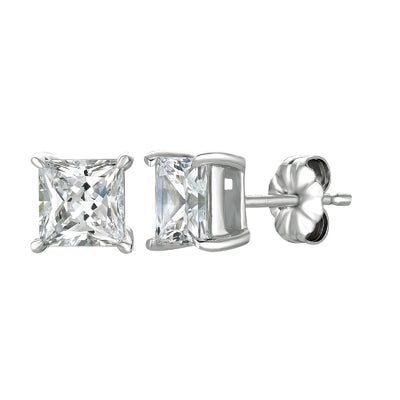 Crislu Princess Cut Cubic Zirconia Stud Earrings in Sterling Silver with Platinum Finish