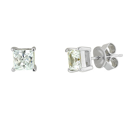 Crislu Princess Cut Cubic Zirconia Stud Earrings in Sterling Silver with Platinum Finish