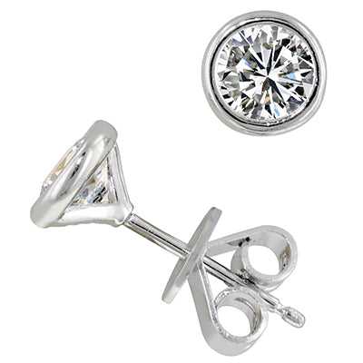 Crislu Cubic Zirconia Bezel Stud Earrings in Sterling Silver with Platinum Finish