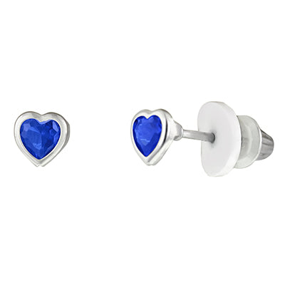 Children September Cubic Zirconia Birthstone Heart Stud Earrings in Sterling Silver