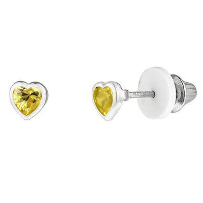 Children November Cubic Zirconia Birthstone Heart Stud Earrings in Sterling Silver