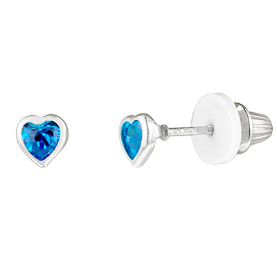 Children December Cubic Zirconia Birthstone Heart Stud Earrings in Sterling Silver