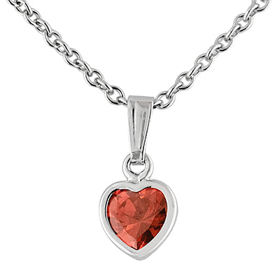Children January Cubic Zirconia Birthstone Heart Necklace in Sterling Silver