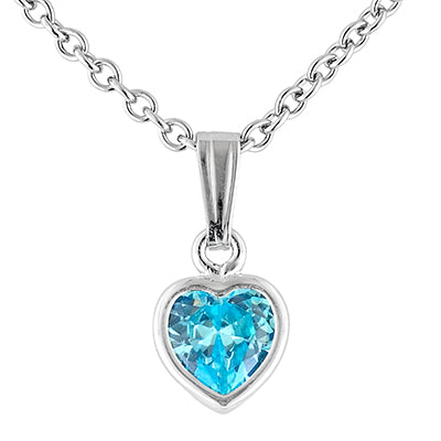 Children March Cubic Zirconia Birthstone Heart Necklace in Sterling Silver
